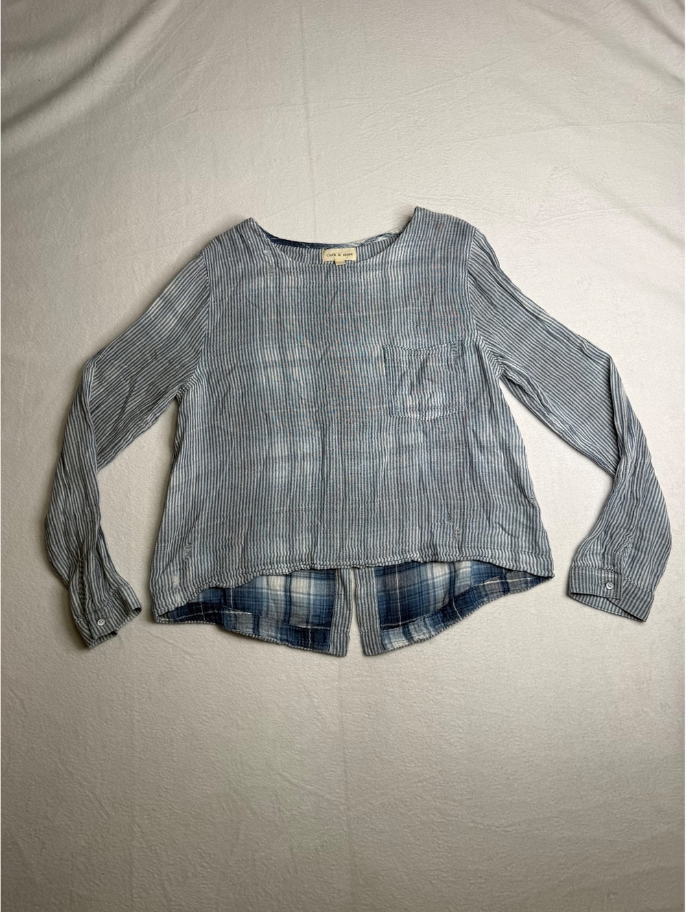 Cloth & Stone Women’s Large Blue White Stripe Cotton Split Back Blouse